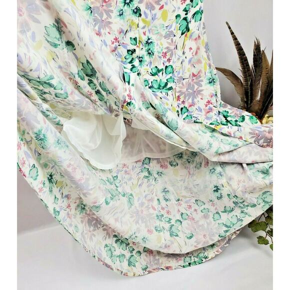 Lauren Conrad Womens Dress Size 10 L Easter Spring Floral A-line Hi-Low Midi - Picture 4 of 12